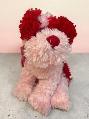Pink & Red Plush Dog With Bow By Commonwealth - 9" Stuffed Animal Toy